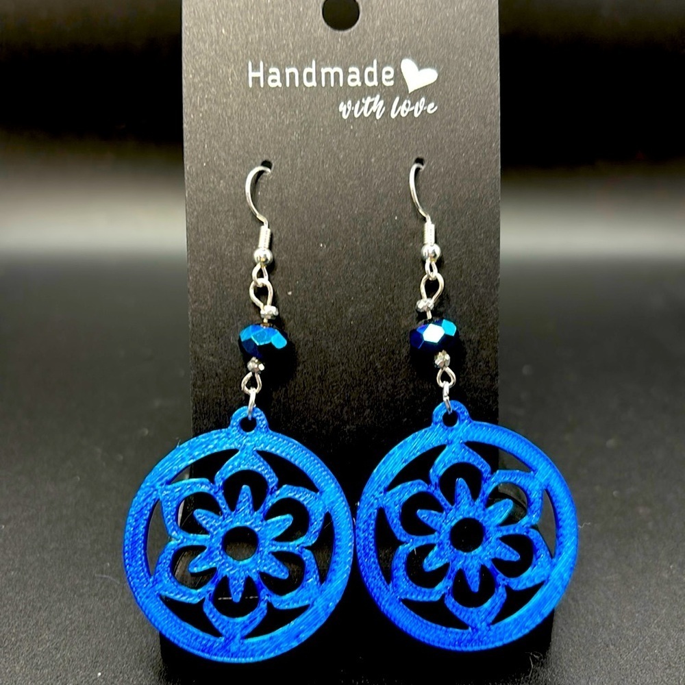 Round Flower Earrings - Picture 3 of 7